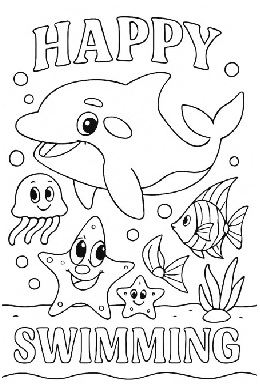 Happy Swimming colouring page